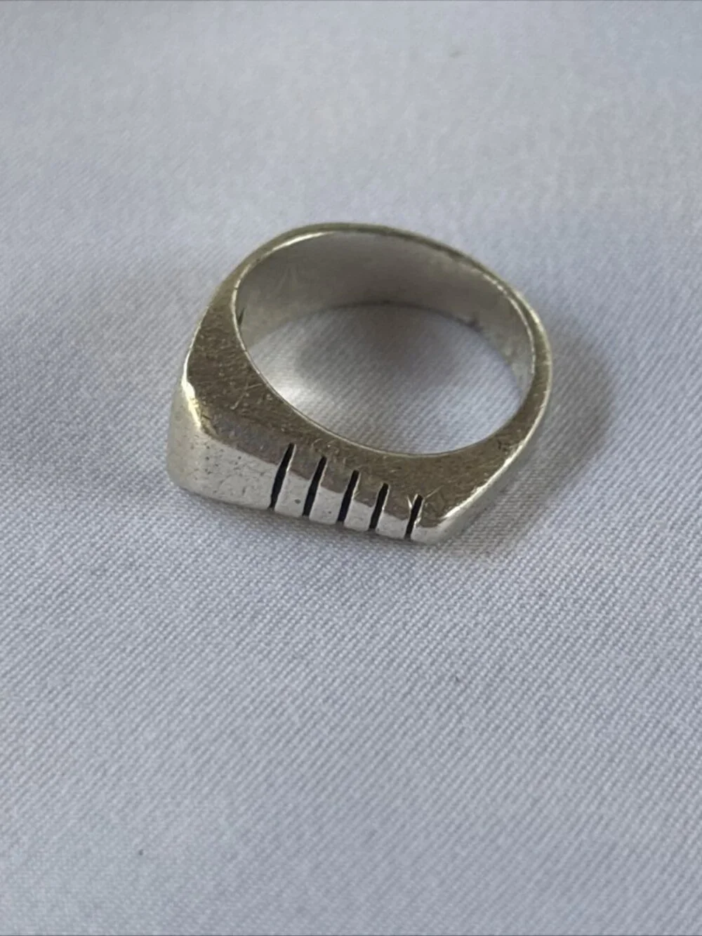 925 Sterling Silver Modernist Geometric Signet Ring Artisan Size 7 Vintage